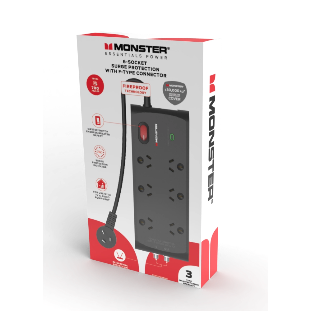 Monster 6 Socket Surge Protection with F-Type Connector