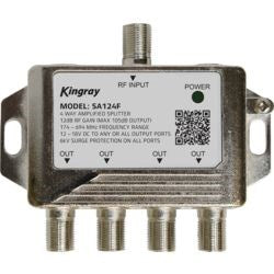 Kingray SA124FDP 4-Way Amplified TV Splitter with Power Supply