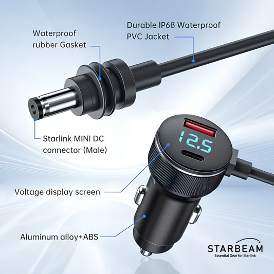 Starlink Mini 12/24V DC 3m LCD Screen Cigarette Lighter Power Cable
