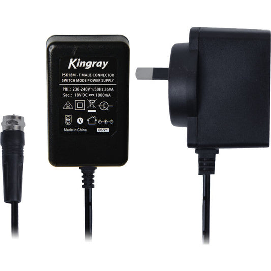 Kingray PSK18M 18V DC 1000mA power supply with F-type male connector