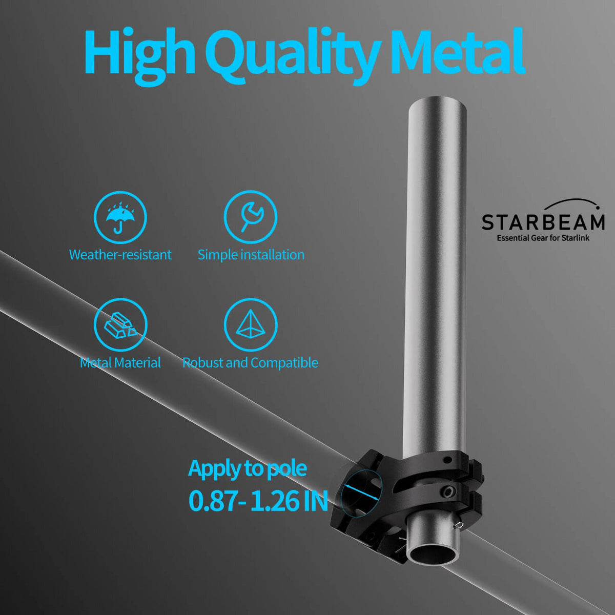 StarBeam Starlink Mini pole clamp and aluminium extension mount