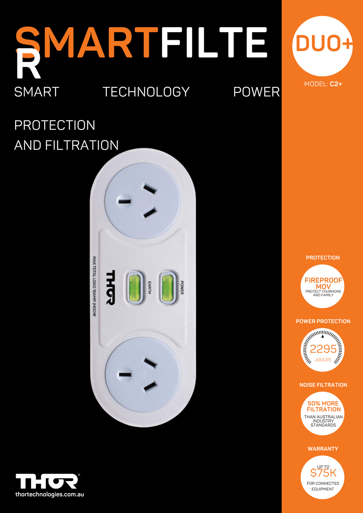 Smart Thor THOR C2 Smart Filter Duo | Compact 2-Outlet Surge Protector with Power ...