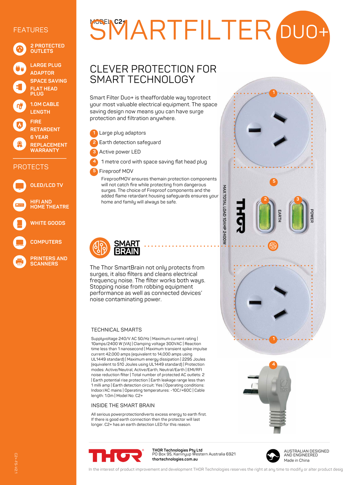 Smart Thor THOR C2 Smart Filter Duo | Compact 2-Outlet Surge Protector with Power ...
