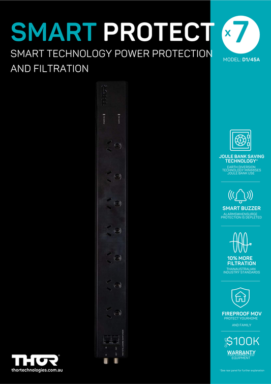 Thor D1/45A Smart Protect 7 Way Surge Protection Power Board