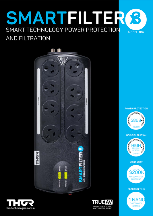 Thor B8+ 8 Way Surge Protector with Advanced Filtration